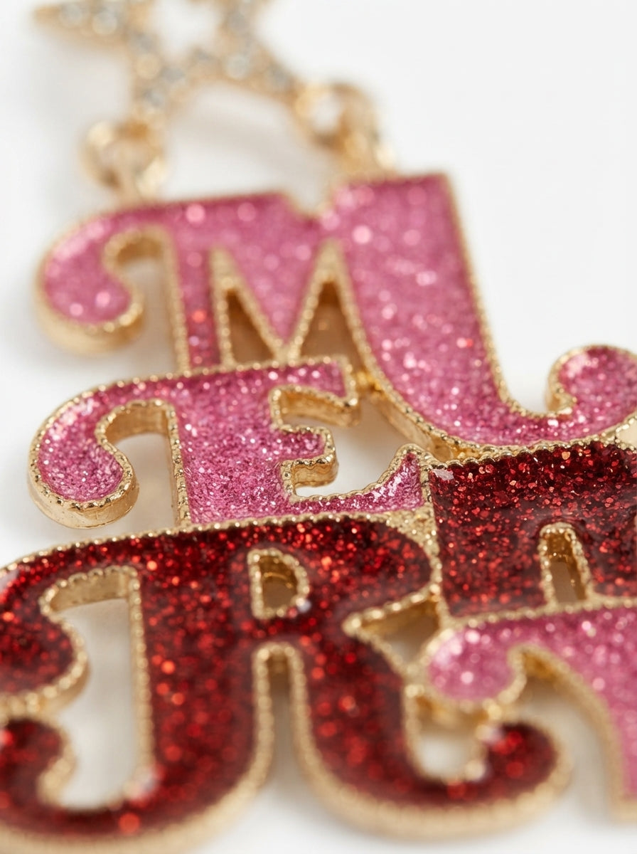 Merry Pink &amp; Red Glitter Christmas Küpe