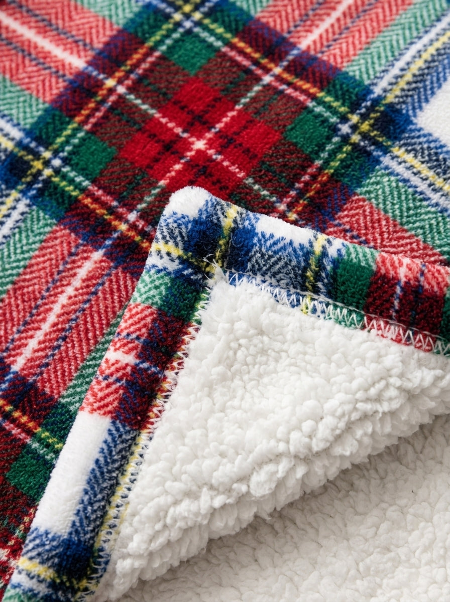 Winter Plaid Kürk Dokulu Çift Katmanlı Battaniye