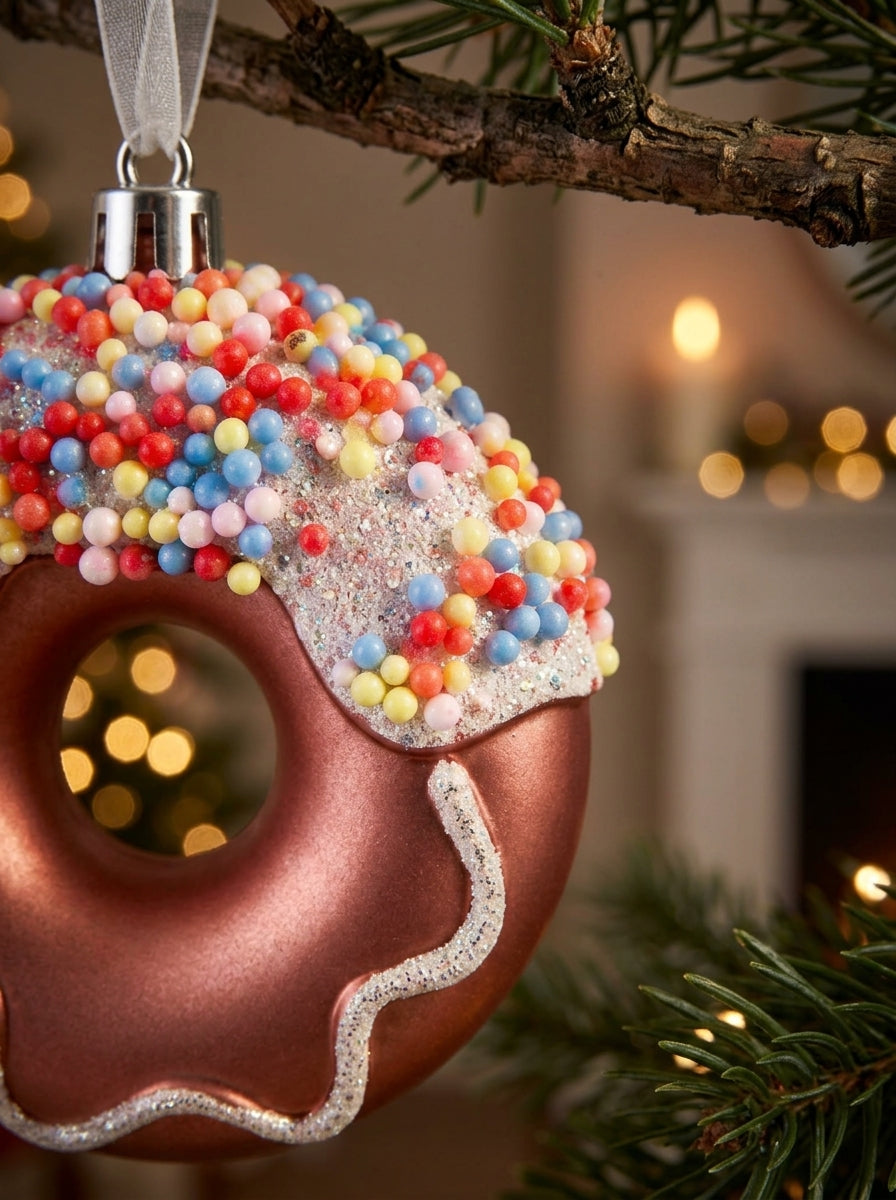Candy Sprinkle Matte Rose Gold Donut Yılbaşı Ağacı Süsü