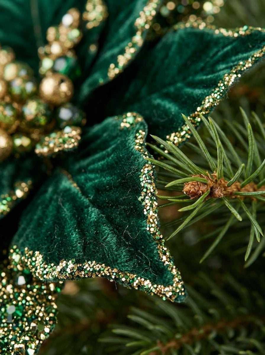 Emerald Champagne Poinsettia Klipsli Yılbaşı Çiçeği