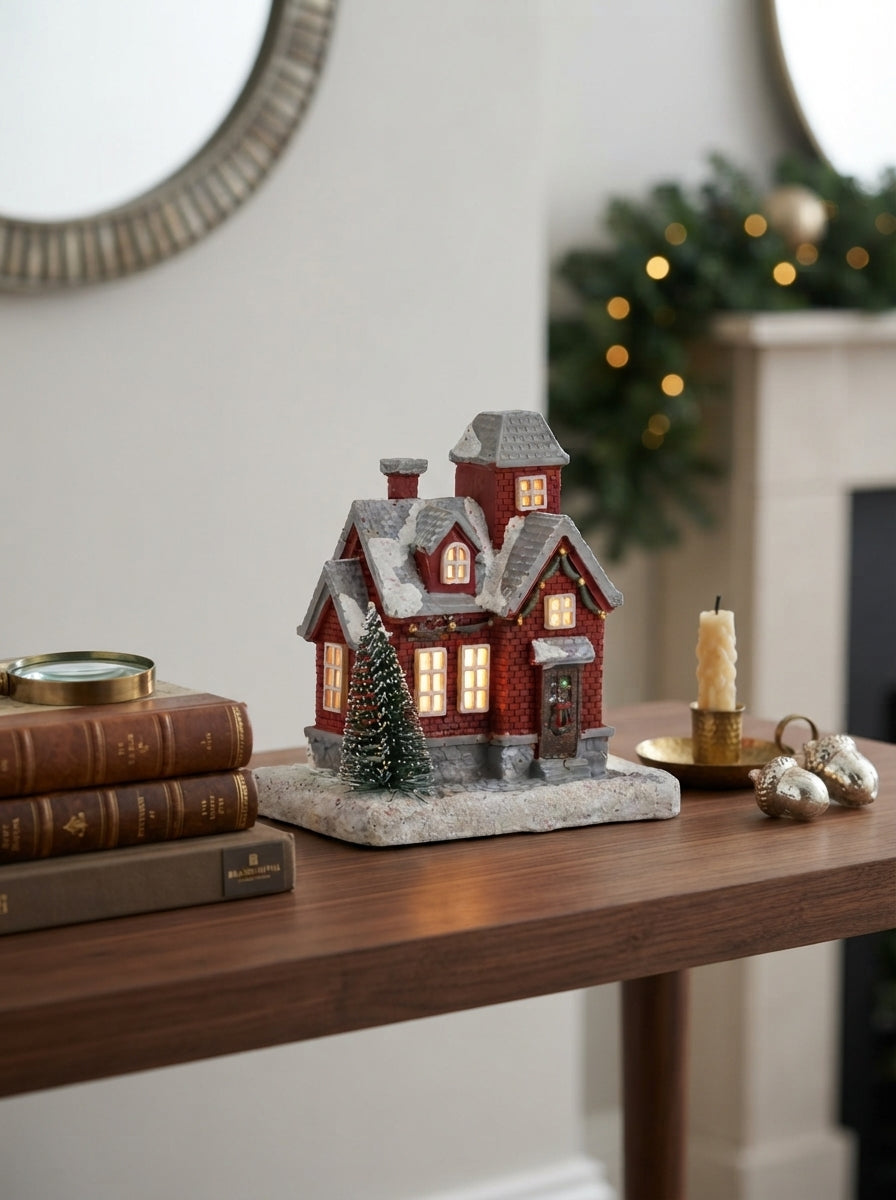 Christmas Village LED Işıklı Kırmızı Yılbaşı Evi