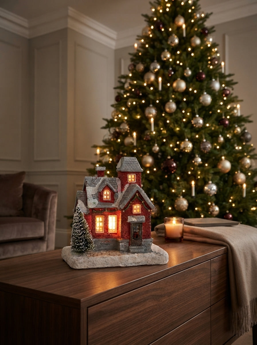 Christmas Village LED Işıklı Kırmızı Yılbaşı Evi