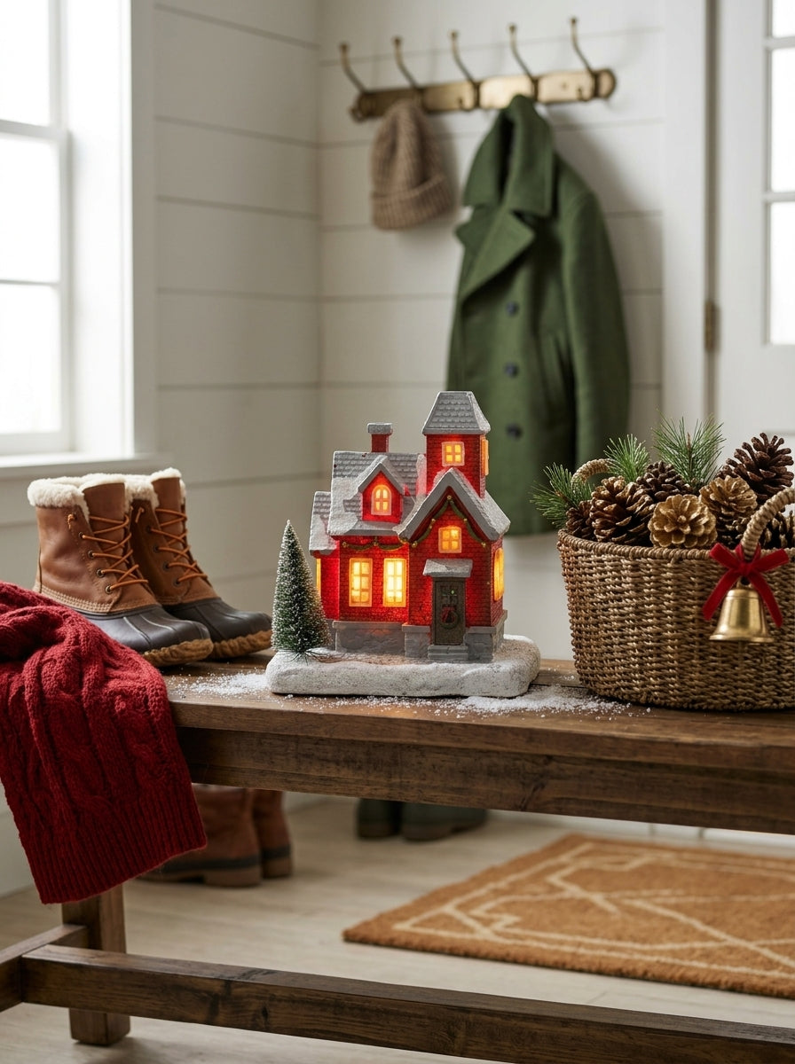 Christmas Village LED Işıklı Kırmızı Yılbaşı Evi