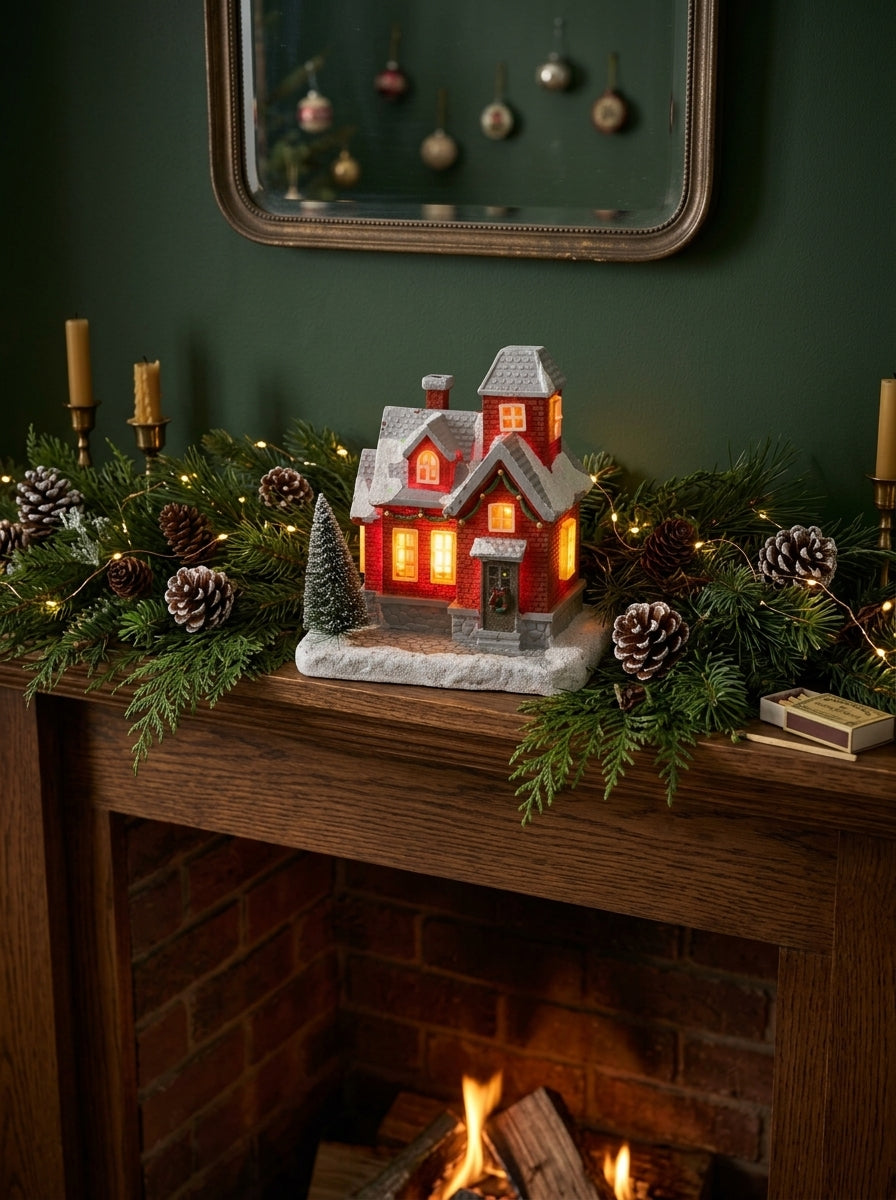 Christmas Village LED Işıklı Kırmızı Yılbaşı Evi
