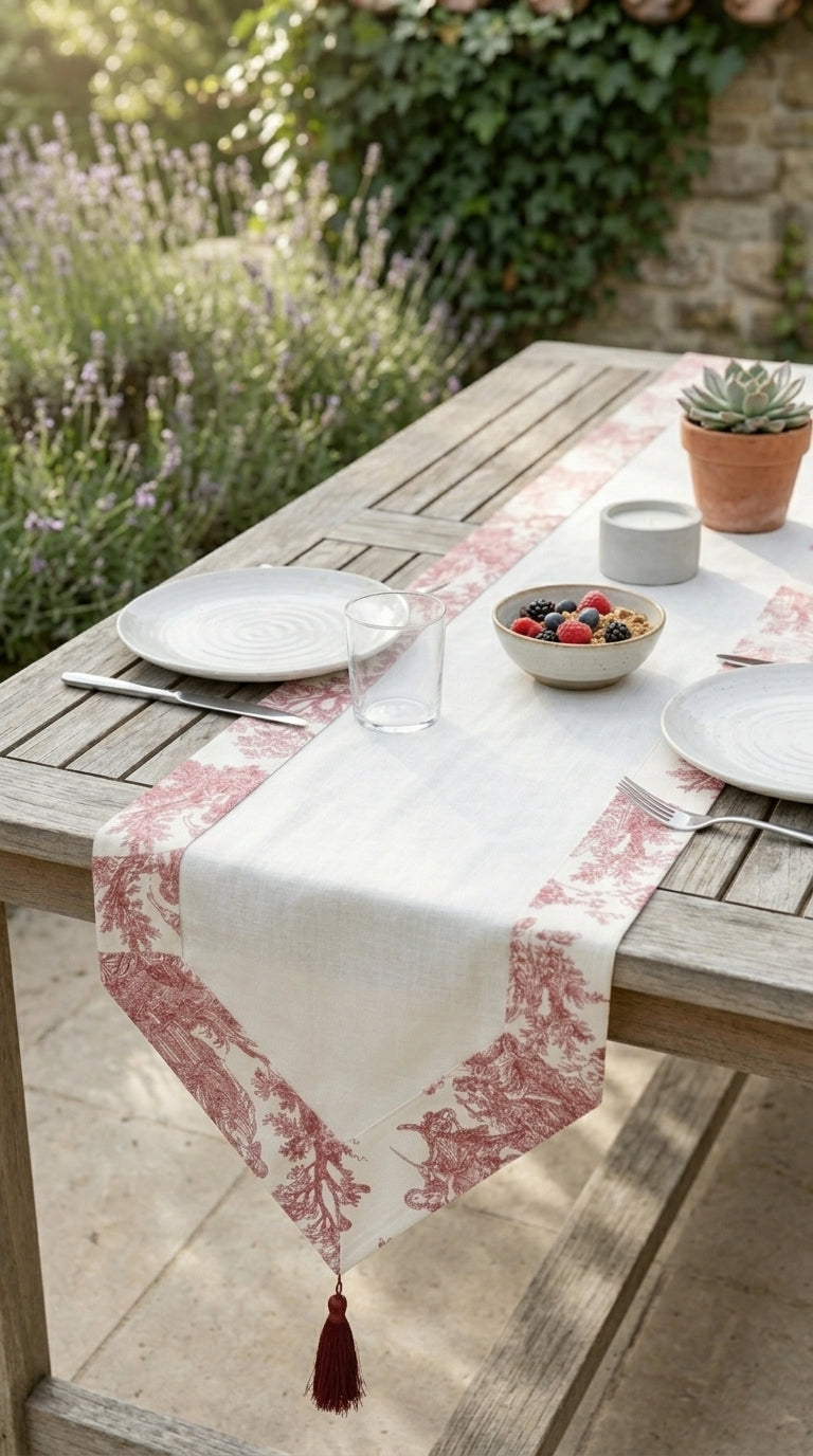 Toile Burgundy Panel Runner