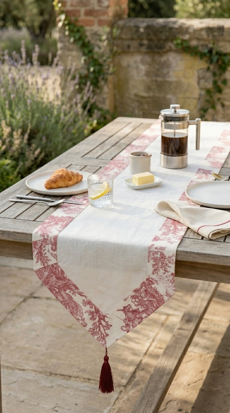 Toile Burgundy Panel Runner