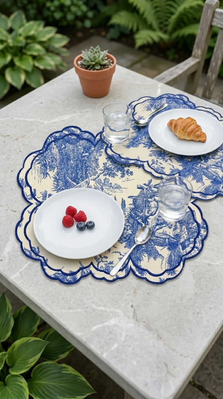 مفارش صحون بتطريز Toile Azure