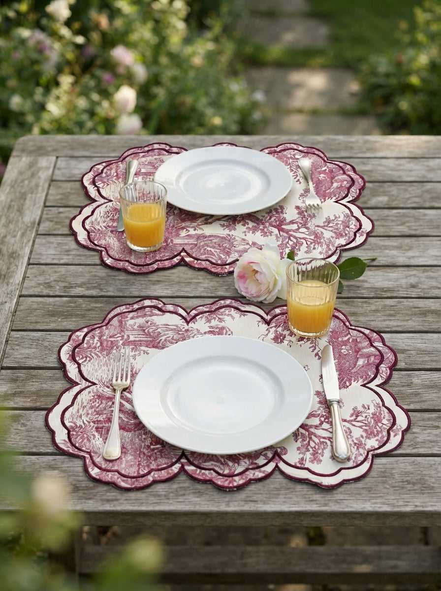 Toile Burgundy Embroidered Amerikan Servis