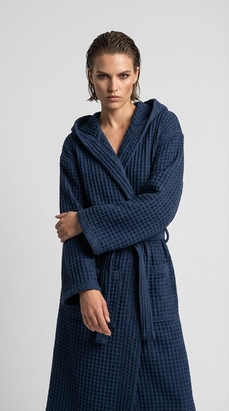 Navy Waffle Bathrobe
