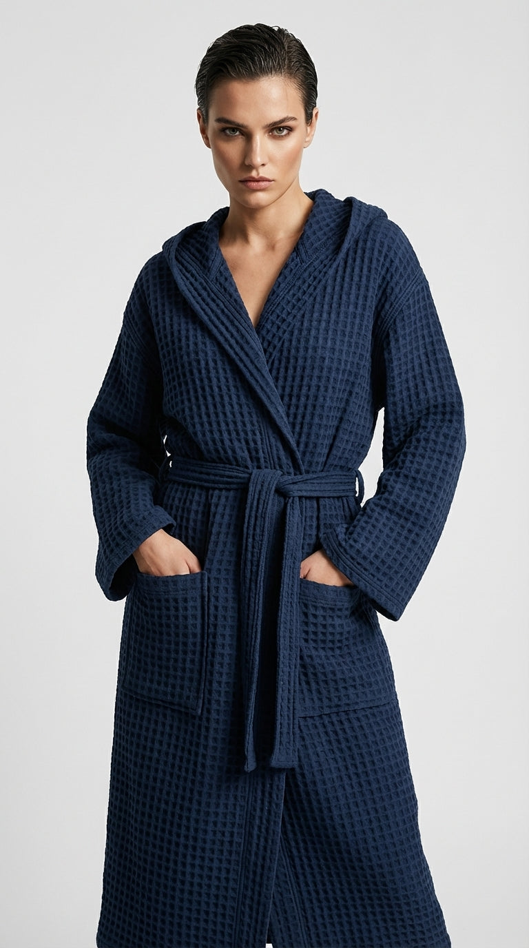 Navy Waffle Bathrobe