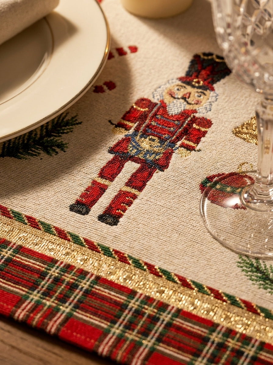 Christmas Nutcracker Tapestry Kare Yılbaşı Masa Örtüsü