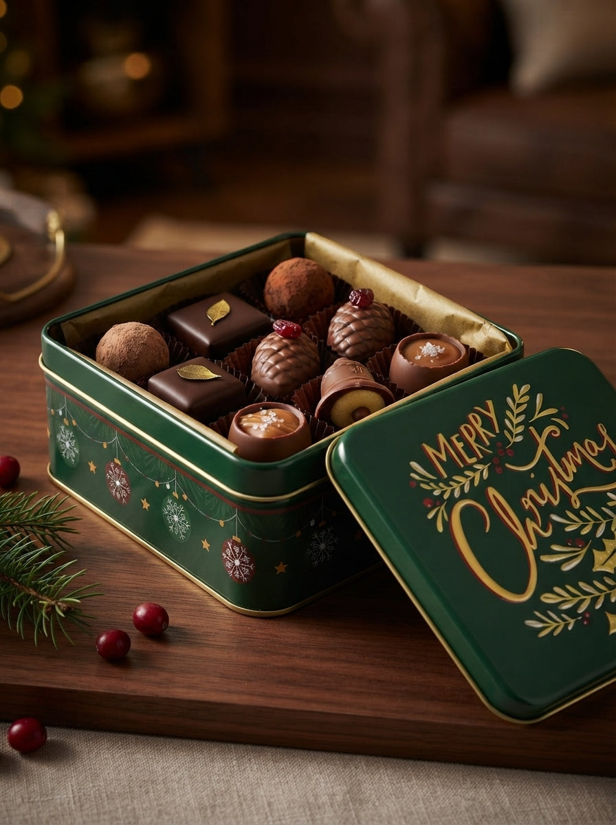 Merry Christmas Green Metal HediyenSaklama Kutusu