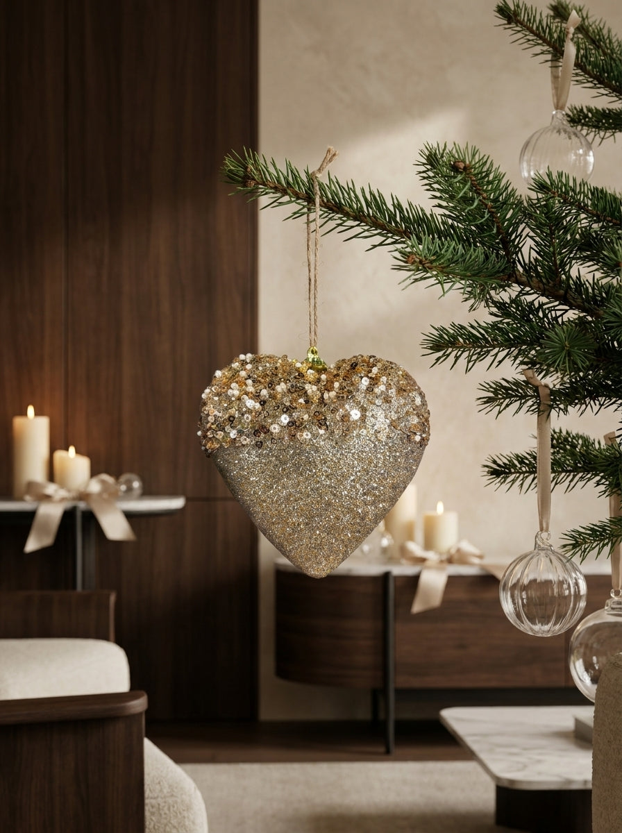 Golden Love Işıltılı Kalp Yılbaşı Ağacı Süsü