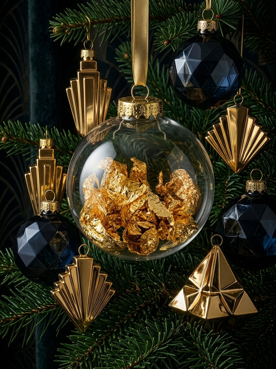 Şeffaf Gold Foil Yılbaşı Ağaç Süsü