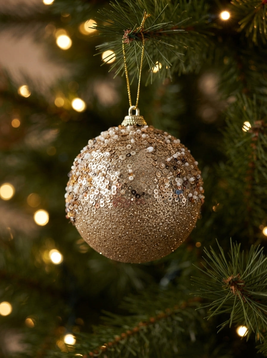 Champagne Pearl Işıltılı Yılbaşı Ağaç Süsü - 10 CM