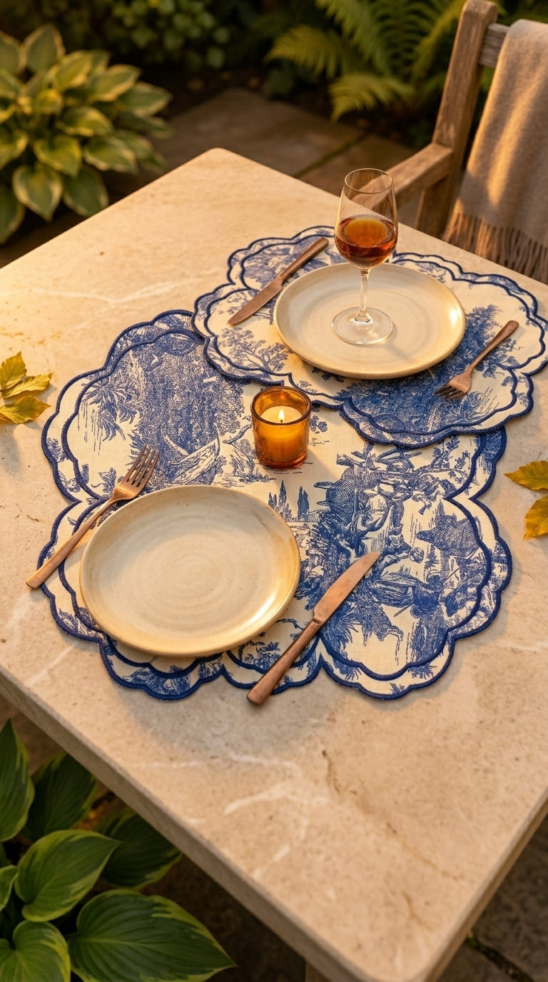 مفارش صحون بتطريز Toile Azure