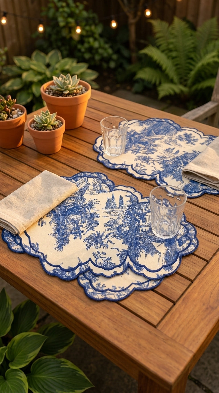 مفارش صحون بتطريز Toile Azure