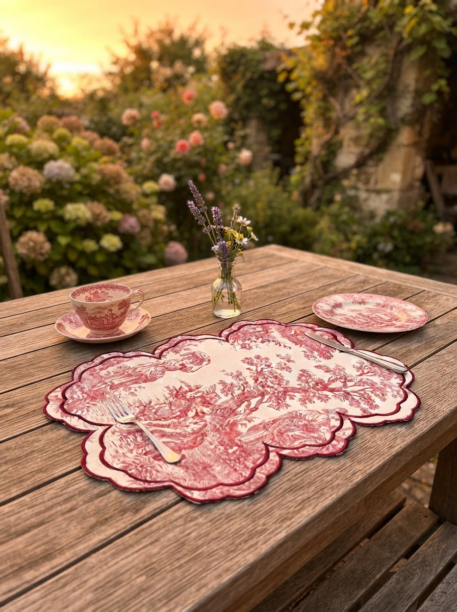Toile Burgundy Embroidered Amerikan Servis