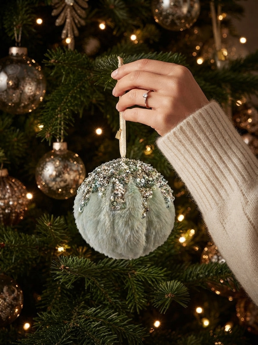 Mint Frost Crystal Peluş &amp; Kristal İşlemeli Yılbaşı Topu