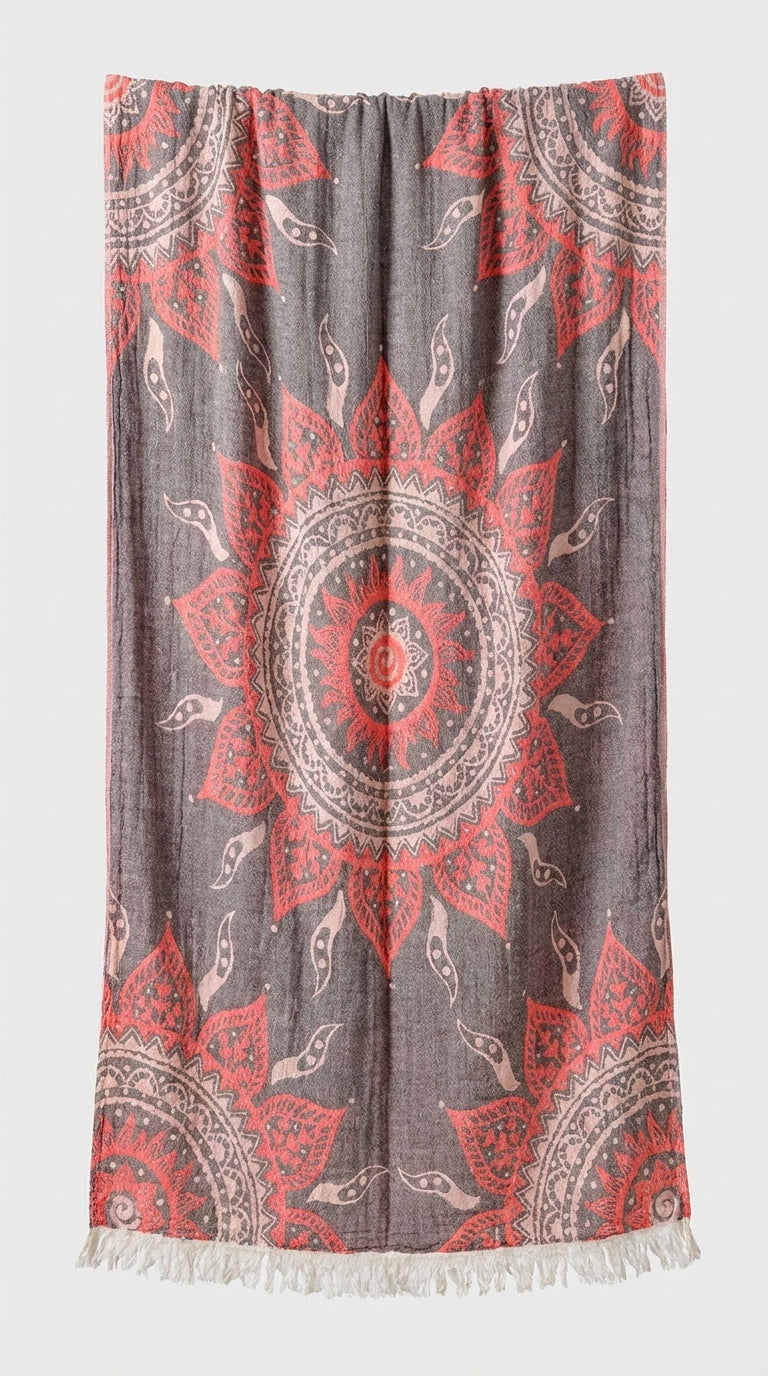 Grey-Orange Mandala Turkish Towel