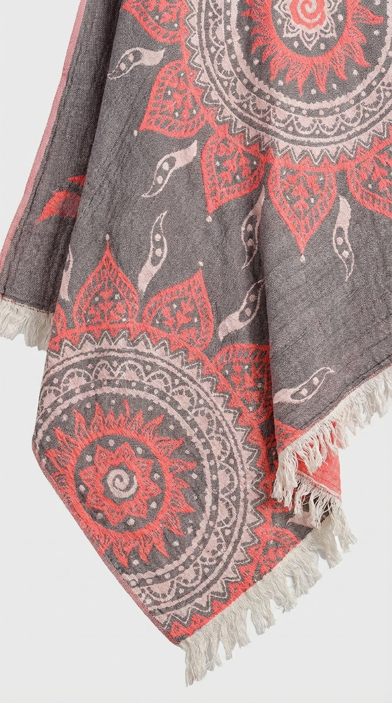 Grey-Orange Mandala Turkish Towel