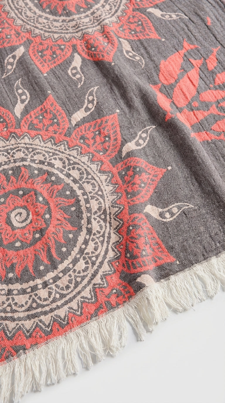 Grey-Orange Mandala Turkish Towel