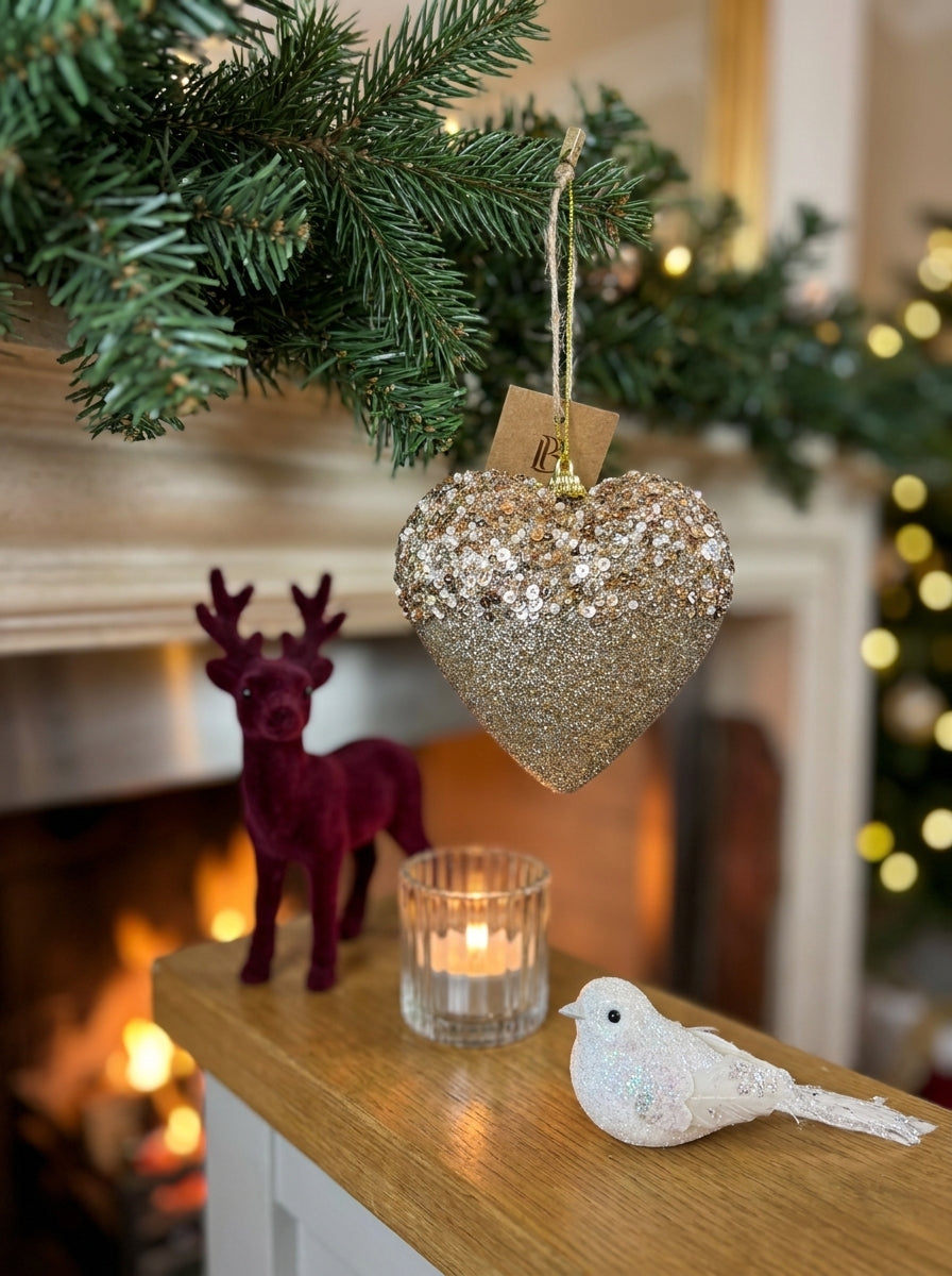 Golden Love Işıltılı Kalp Yılbaşı Ağacı Süsü