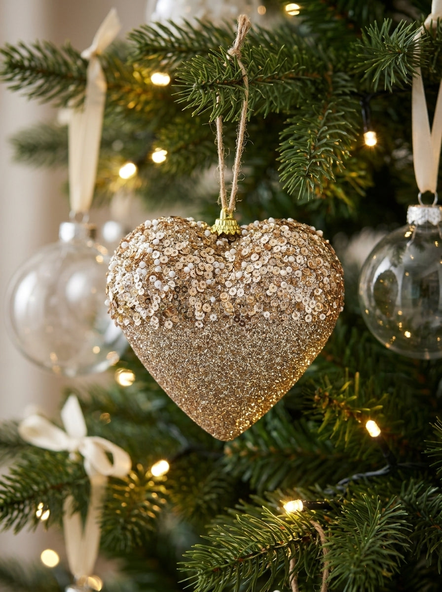 Golden Love Işıltılı Kalp Yılbaşı Ağacı Süsü
