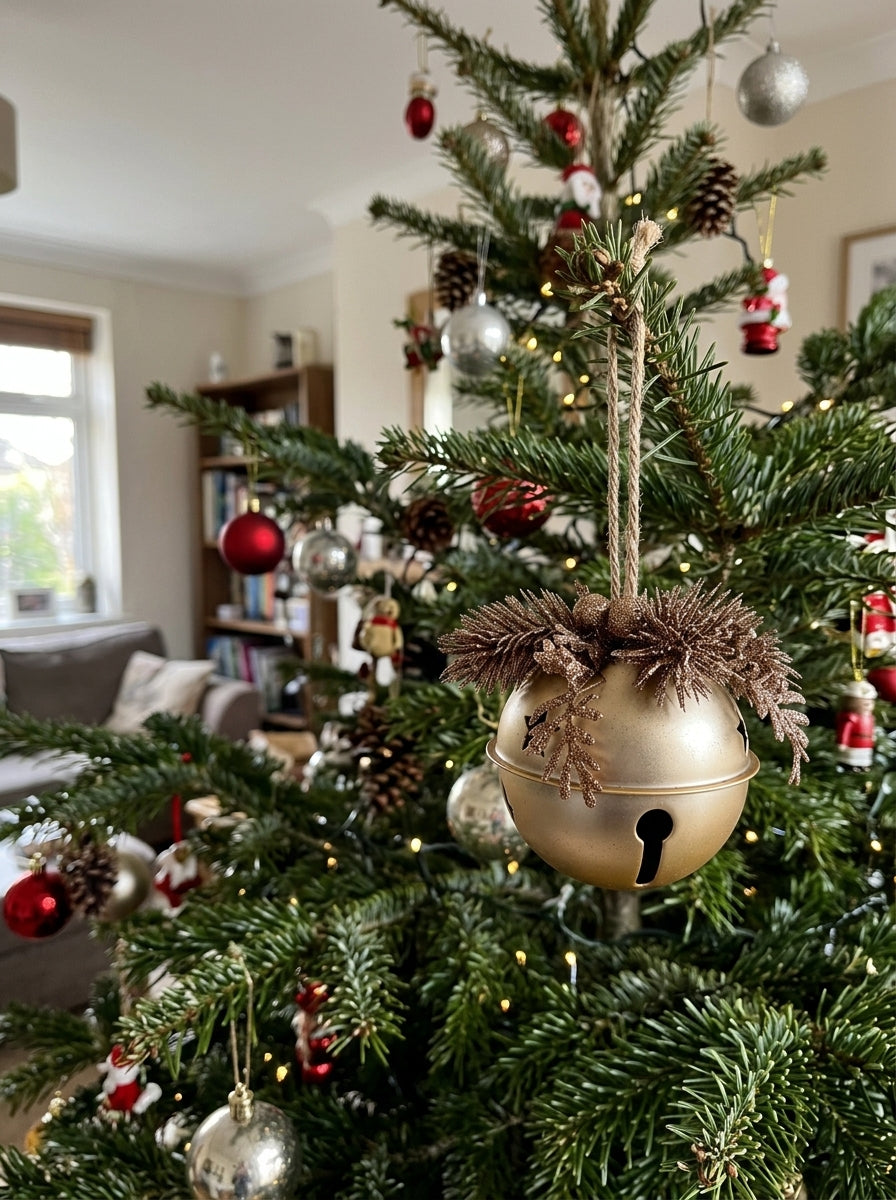 Nordic Christmas Bell Gold – Işıltılı Çam Dallı Yılbaşı Çanı