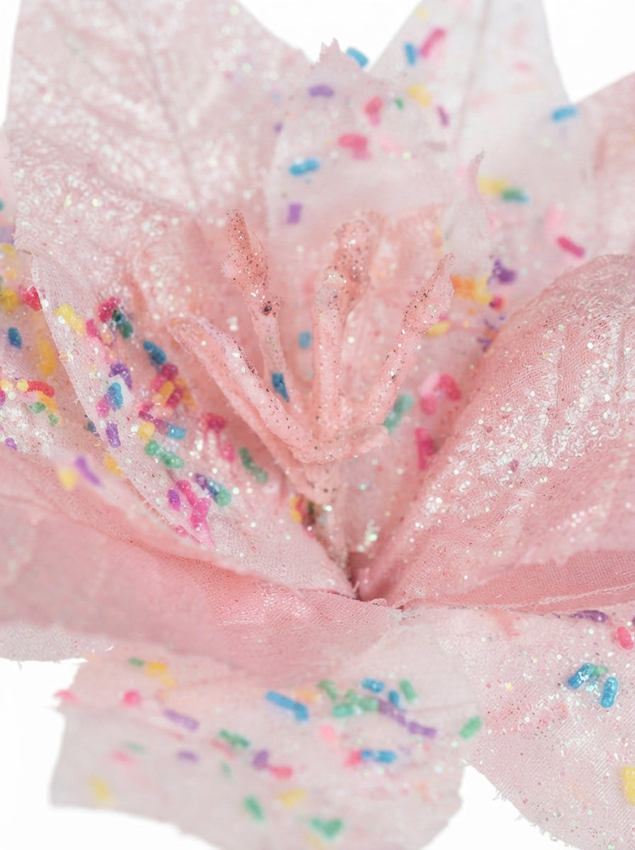 Pink Candy Poinsettia Glitter Yılbaşı Ağacı Süsü