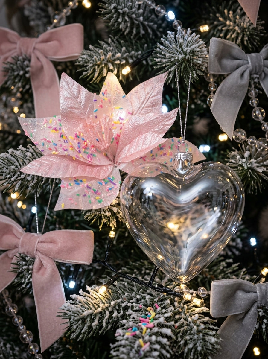 Pink Candy Poinsettia Glitter Yılbaşı Ağacı Süsü