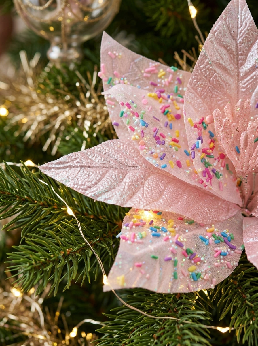 Pink Candy Poinsettia Glitter Yılbaşı Ağacı Süsü