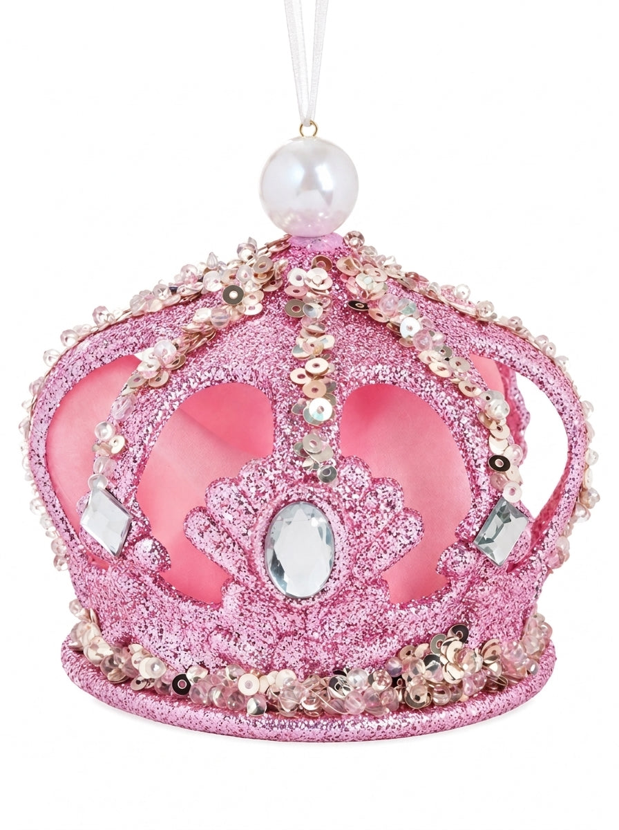 Pink Royal – Kristal Işıltılı Pembe Kraliyet Tacı Yılbaşı Ağacı Süsü - 8 CM