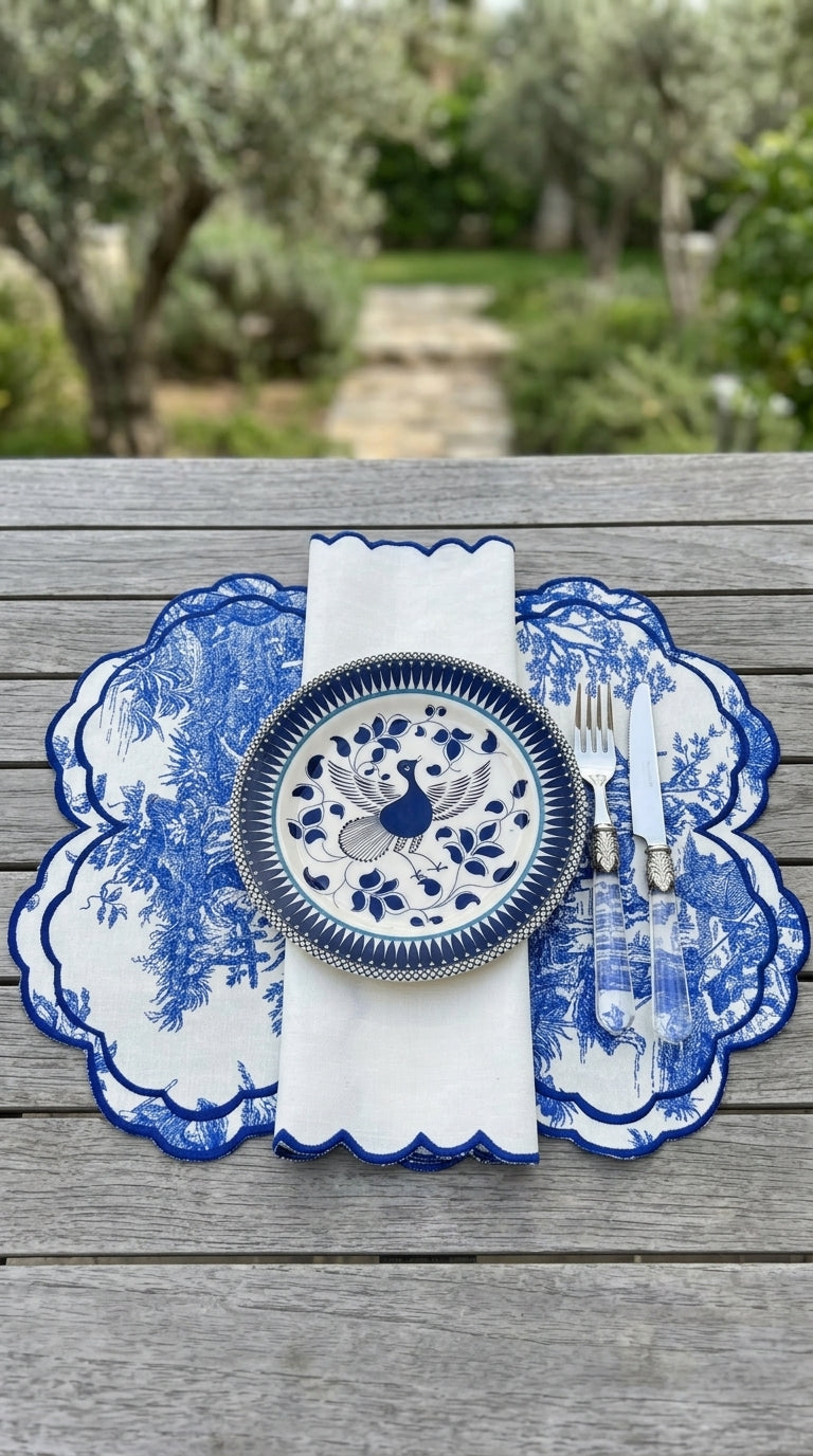 مفارش صحون بتطريز Toile Azure