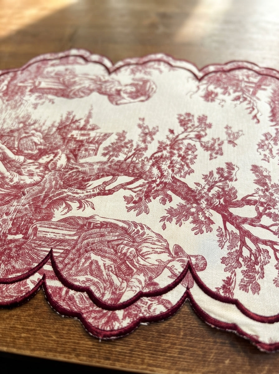 Toile Burgundy Embroidered Amerikan Servis