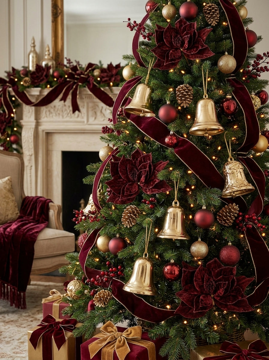 Burgundy Poinsettia Glitter Klipsli Yılbaşı Ağacı Süsü