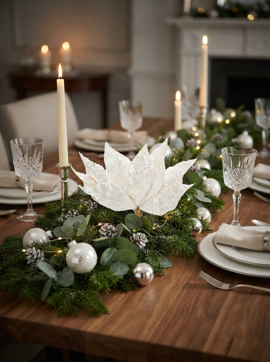 White Frost Poinsettia Klipsli Yılbaşı Ağacı Süsü