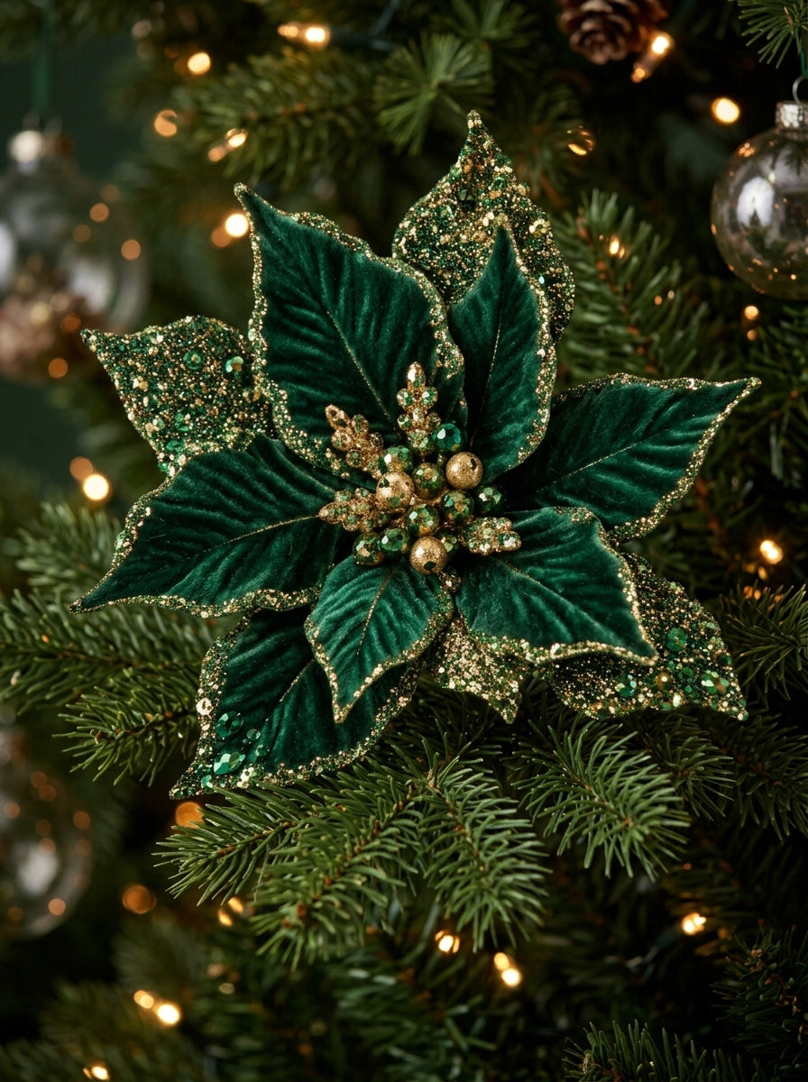 Emerald Champagne Poinsettia Klipsli Yılbaşı Çiçeği