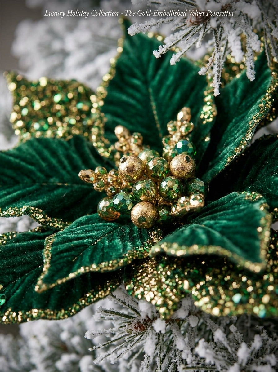 Emerald Champagne Poinsettia Klipsli Yılbaşı Çiçeği