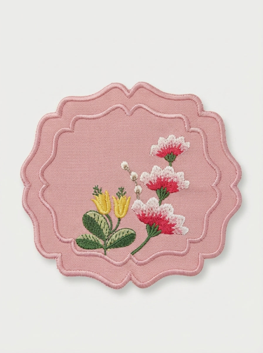 Fleur Embroidered Kokteyl Peçetesi-Pink
