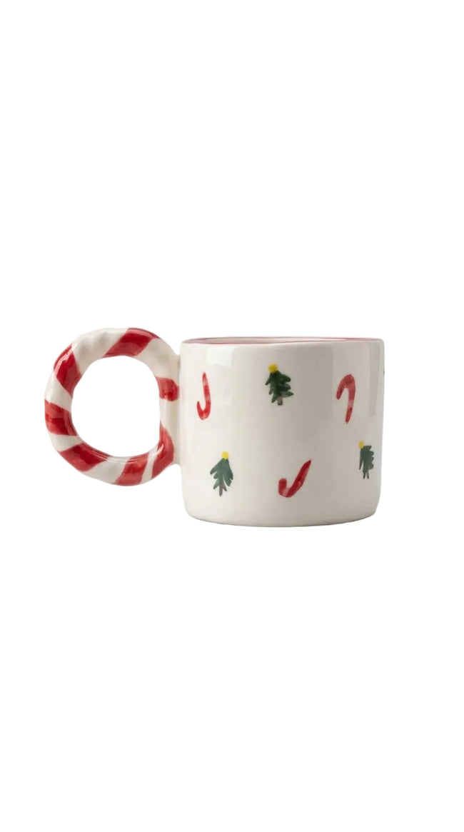 Christmas Ceramic Mug with Cane Handle