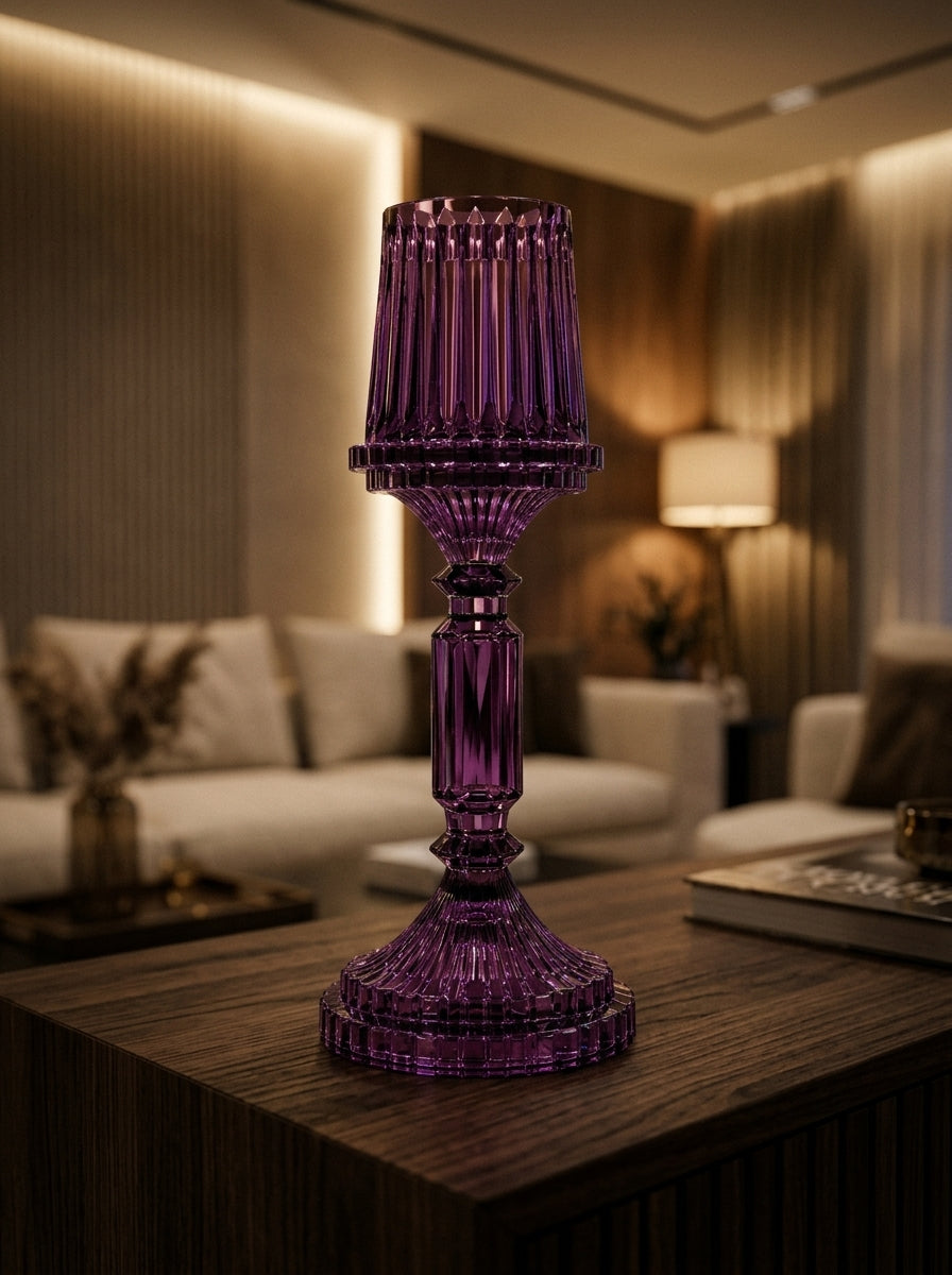 Mor Kristal Şamdan - 36 CM