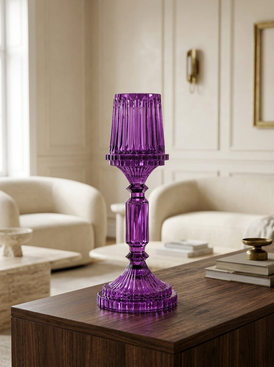 Mor Kristal Şamdan - 36 CM