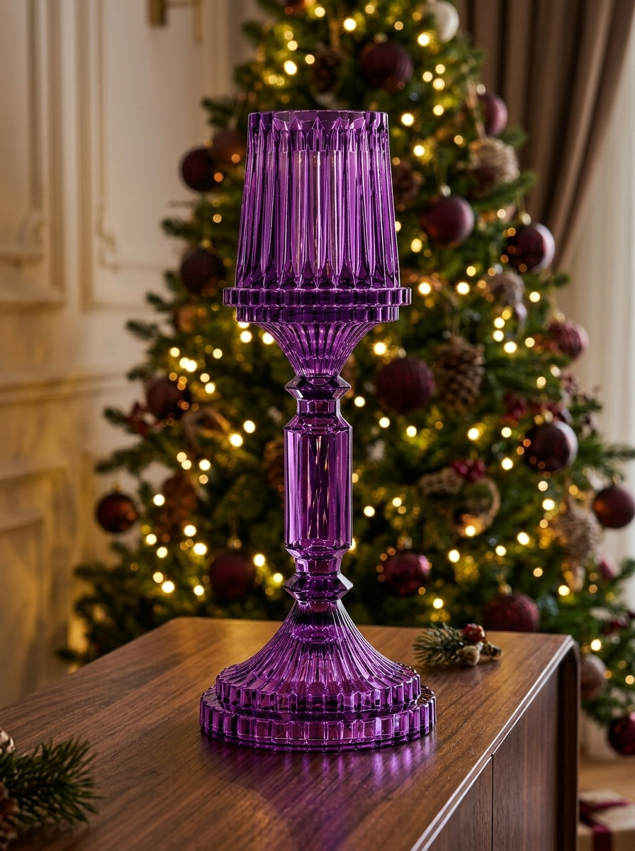Mor Kristal Şamdan - 36 CM