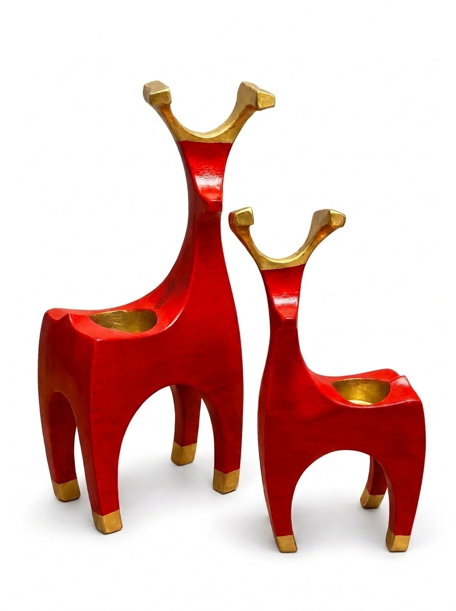 Golden Reindeer Duo – Kırmızı İkili Geyik Mumluk Seti