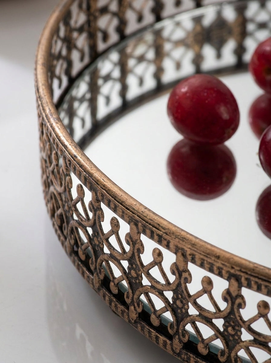 Bronze Mirror Dekoratif Aynalı Tepsi