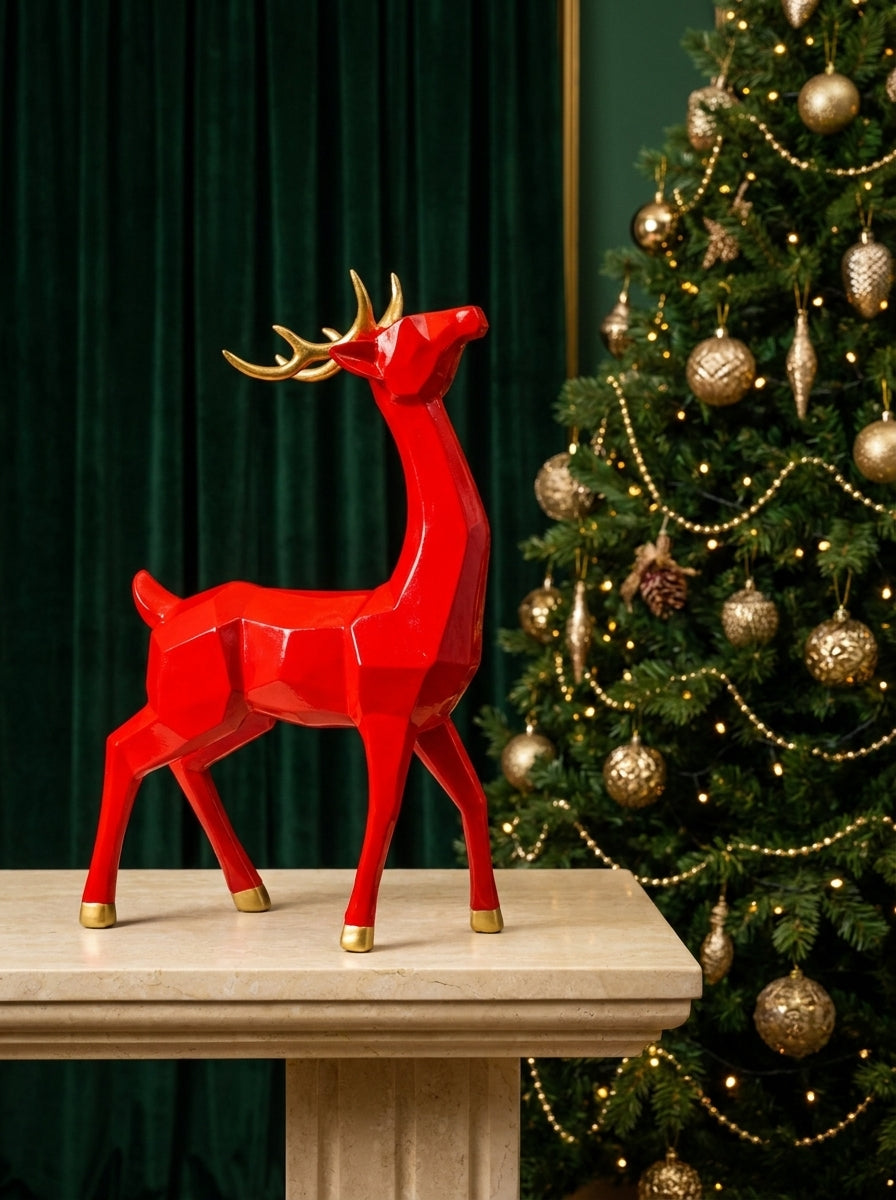 Ruby Reindeer – Kırmızı &Gold Dekoratif Yılbaşı Geyiği