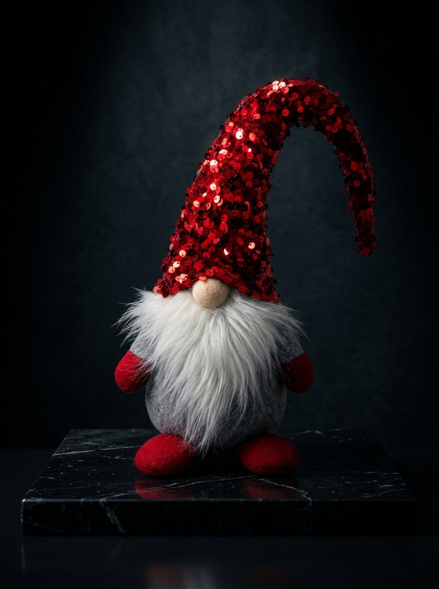 Christmas Gnome Kırmızı Payet Şapkalı Dekoratif Yılbaşı Figürü - 42 CM