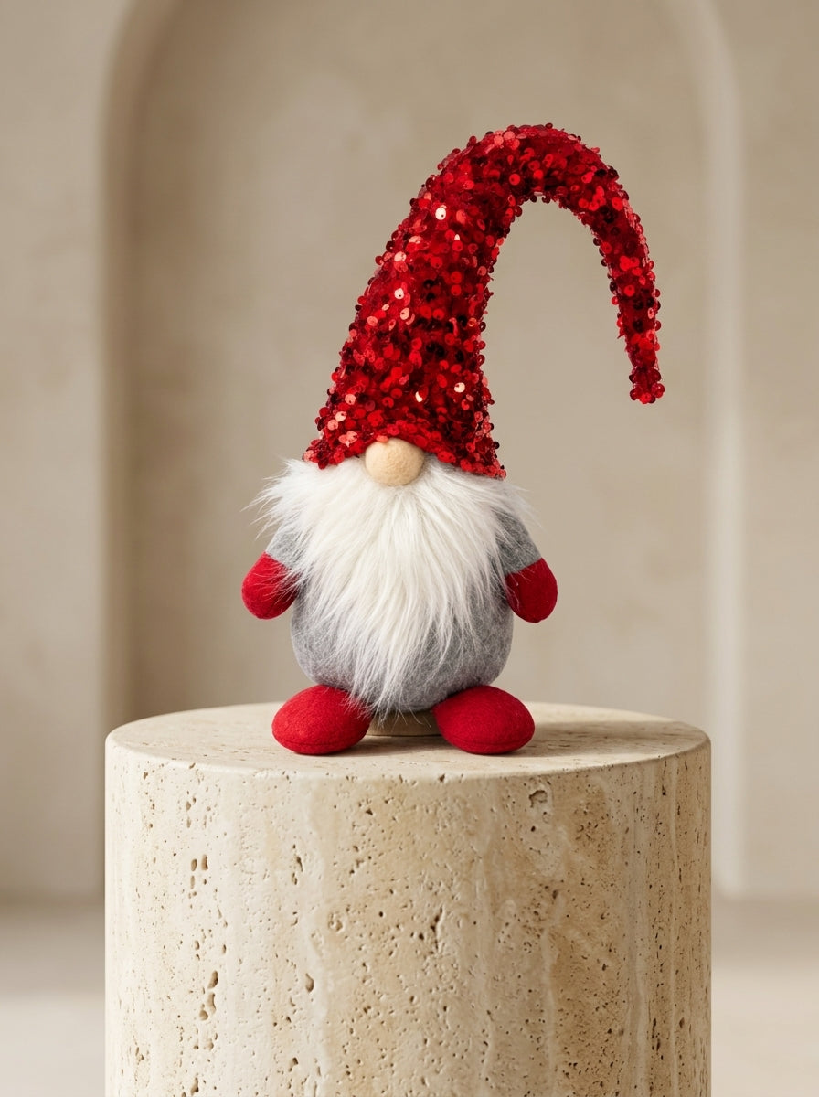 Christmas Gnome Kırmızı Payet Şapkalı Dekoratif Yılbaşı Figürü - 42 CM
