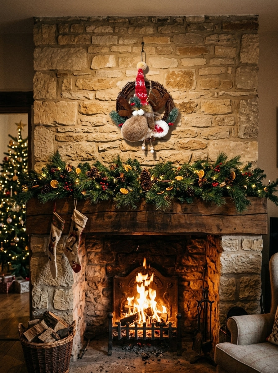 Rudolph's Christmas – Nostaljik Geyikli Yılbaşı Kapı ve Ağaç Süsü - 30 CM